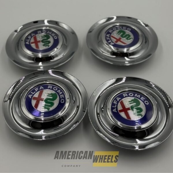 Silver Chrome Excellence: 4Pcs Alfa Romeo Floating Center Caps in Varied Plate & Fit Diameter