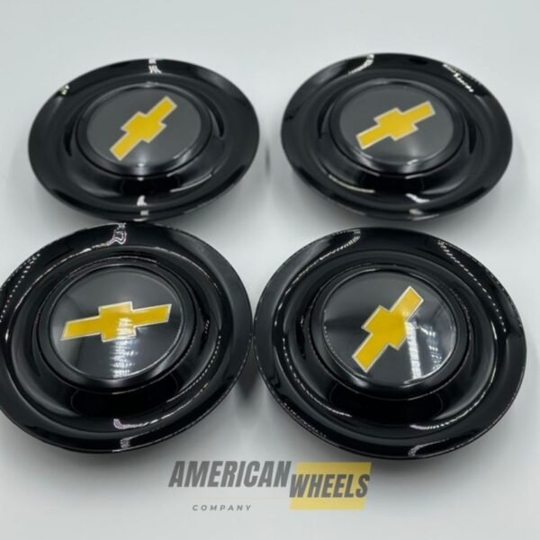 Black Excellence: 4Pcs Chevrolet Floating Center Caps in Varied Plate & Fit Diameter