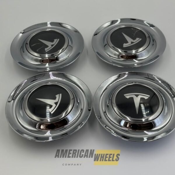 Silver Chrome Excellence: 4Pcs TESLA Floating Center Caps in Varied Plate & Fit Diameter