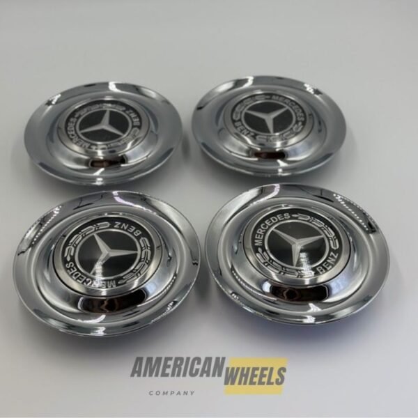 Silver Chrome Excellence: 4Pcs Mercedes BENZ Floating Center Caps in Varied Plate & Fit Diameter