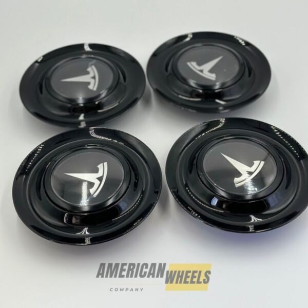 Black Excellence: 4Pcs TESLA Floating Center Caps in Varied Plate & Fit Diameter