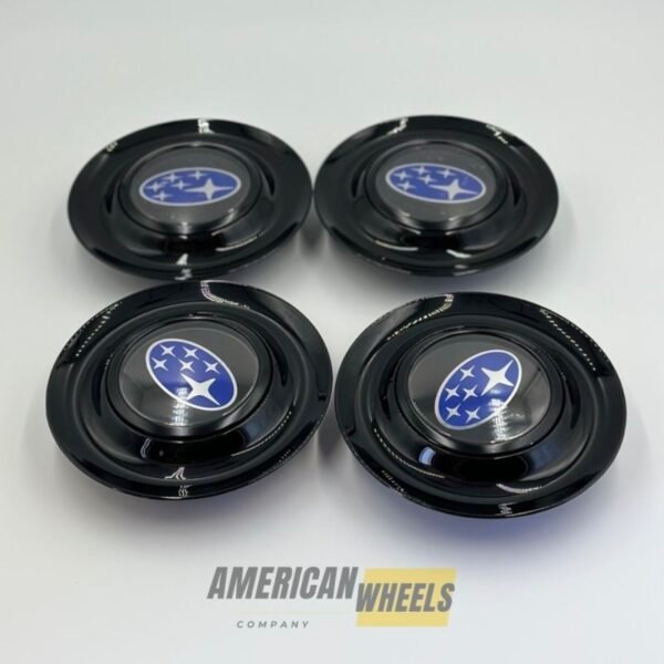 Black Excellence: 4Pcs SUBARU Floating Center Caps in Varied Plate & Fit Diameter