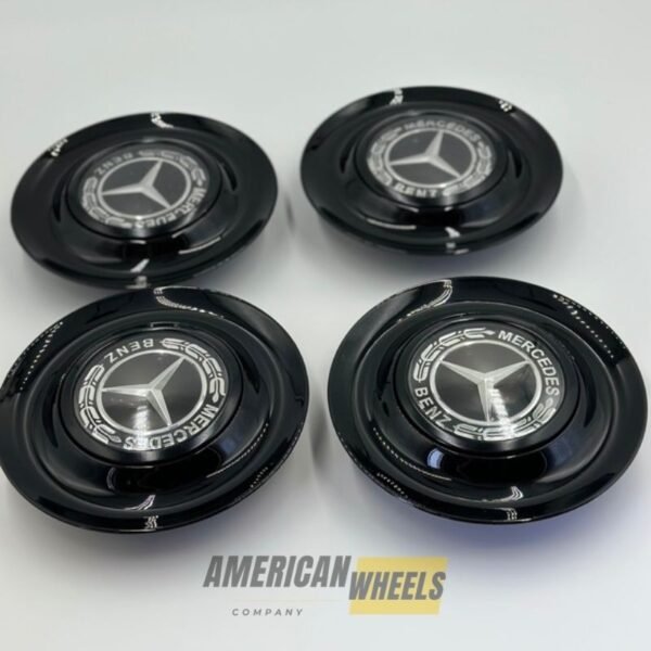 Black Excellence: 4Pcs Mercedes BENZ Floating Center Caps in Varied Plate & Fit Diameter