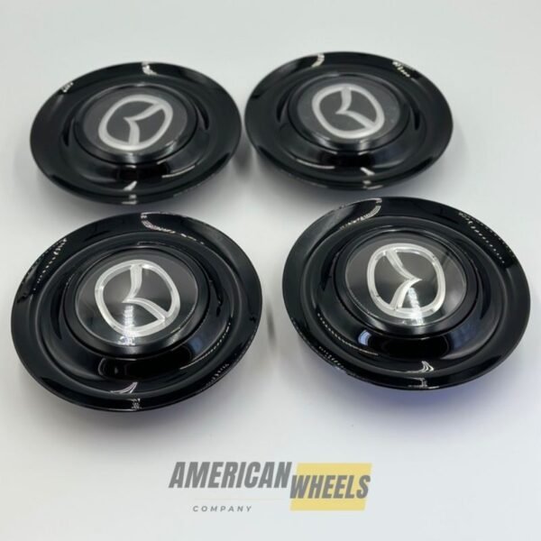 Black Excellence: 4Pcs MAZDA Floating Center Caps in Varied Plate & Fit Diameter