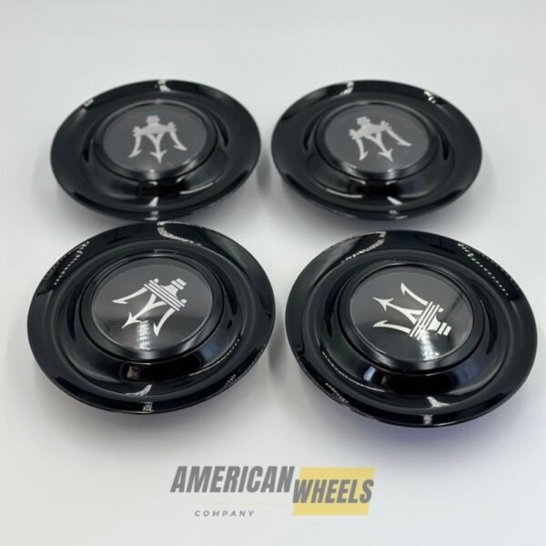 Black Excellence: 4Pcs MASERATI Floating Center Caps in Varied Plate & Fit Diameter