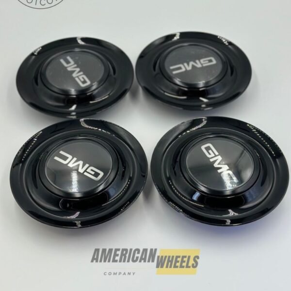 Black Excellence: 4Pcs GMC Floating Center Caps in Varied Plate & Fit Diameter