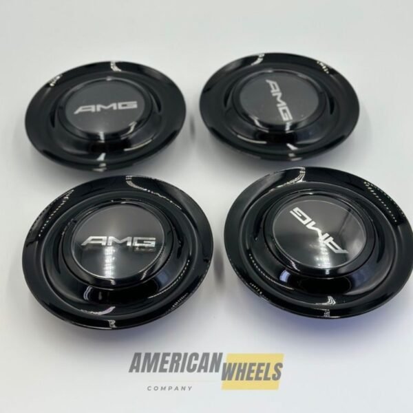 Black Excellence: 4Pcs Mercedes AMG Floating Center Caps in Varied Plate & Fit Diameter