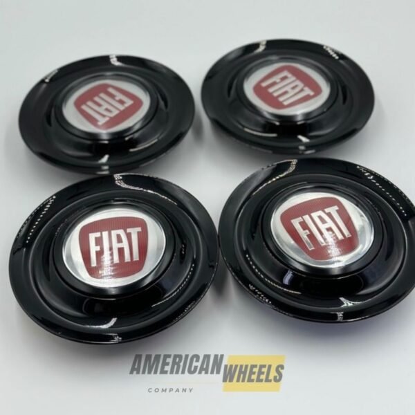 Black Excellence: 4Pcs FIAT Floating Center Caps in Varied Plate & Fit Diameter