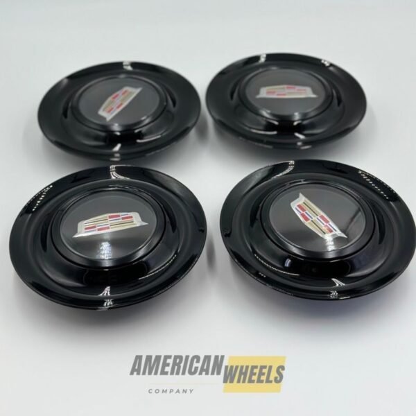 Black Excellence: 4Pcs CADILLAC Floating Center Caps in Varied Plate & Fit Diameter