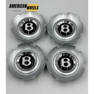 Bentley Silver Chrome Wheel Caps Black Logo 4 Pcs