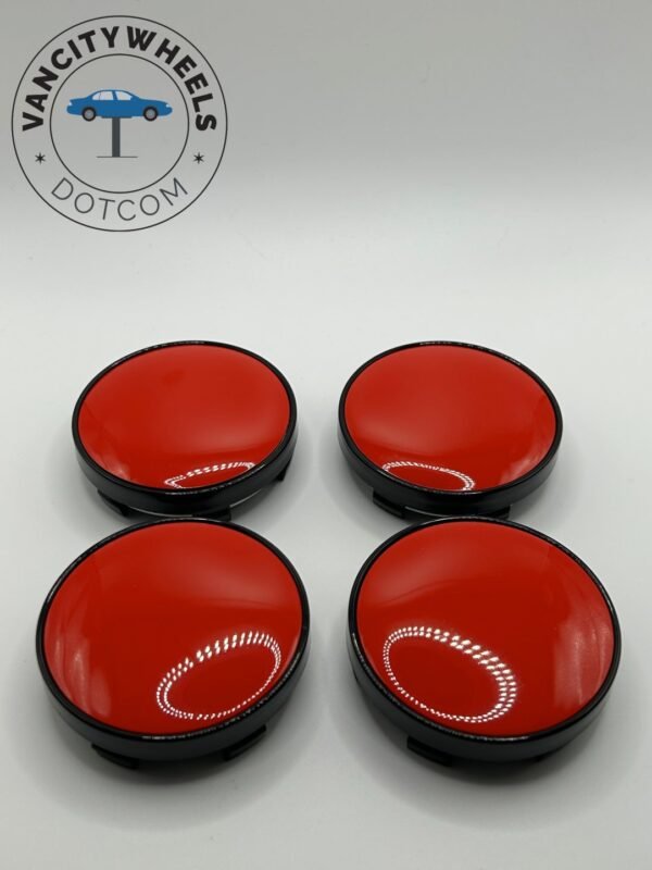 Premium 4Pcs Just Red Wheel Center Caps in Varied Sizes & Wheel Cap Base Colors