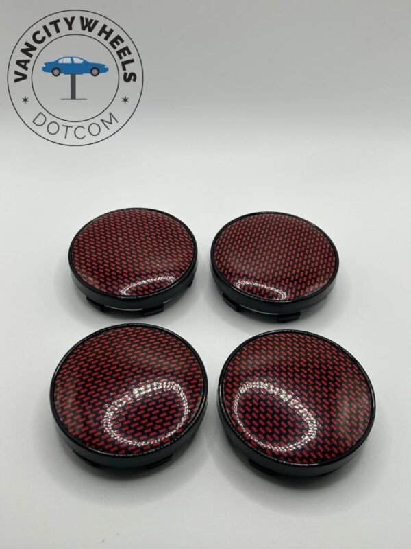 Premium 4Pcs Red Black Wheel Center Caps in Varied Sizes & Wheel Cap Base Colors