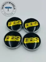 4pc BBS Wheel Caps - Black with Yellow Lettering, High-Contrast Design - Image 2