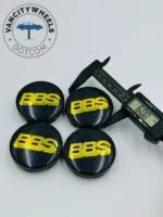 4pc BBS Wheel Caps - Black with Yellow Lettering, High-Contrast Design - Image 3