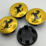 Ferrari Replacement 355 360 430 458 488 F12 Wheel Center Caps Yellow #70004868- 4pcs - Black Base