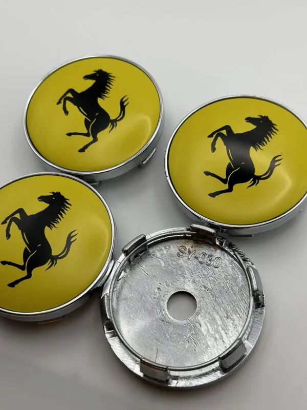 4pcs Ferrari Replacement Wheel Center Caps Yellow - 60mm - Image 2