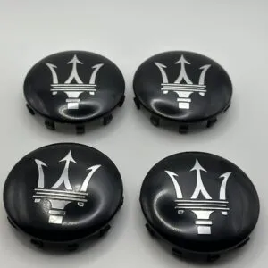 Maserati Gloss Black Silver Wheel Caps