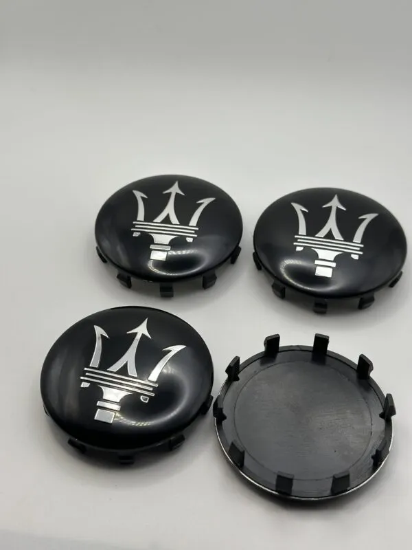 Maserati Gloss Black Silver Wheel Caps - 4pc Set 670025694 - Image 2