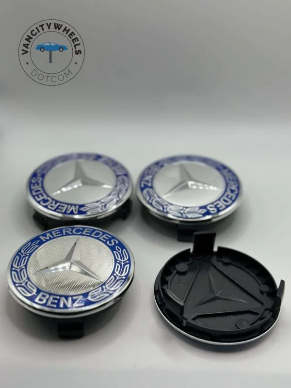 Mercedes Benz 75mm Wheel Center Caps – 4Pcs, Blue - Image 2