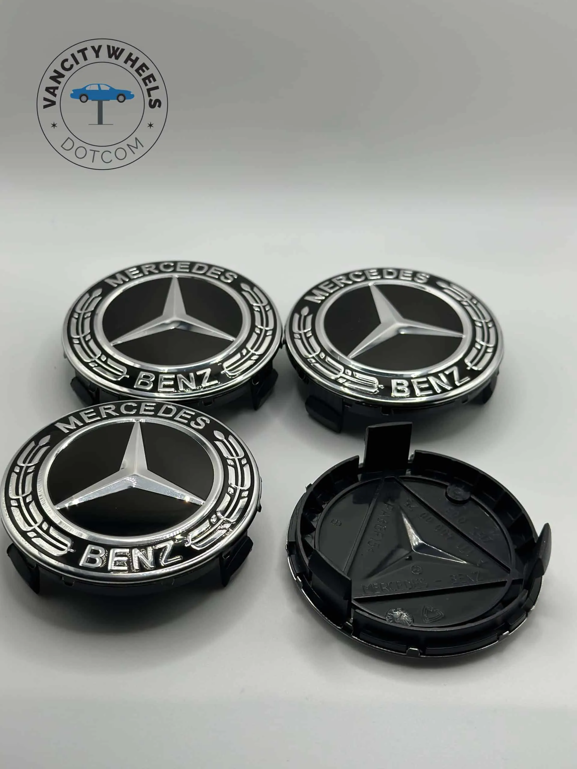 IMG_2509-scaled-1.jpeg Mercedes Benz 75mm Wheel Center Caps – 4Pcs, Black - Image 1