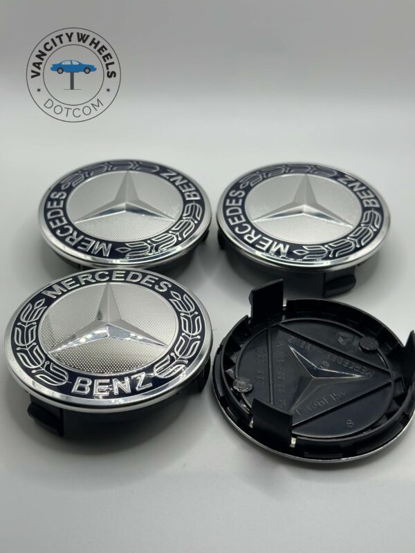 Mercedes Benz 75mm Wheel Center Caps – 4Pcs, Dark Blue - Image 5