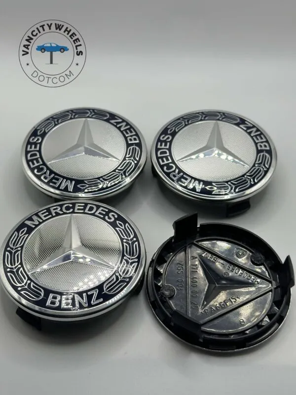 Mercedes Benz 75mm Wheel Center Caps – 4Pcs, Dark Blue