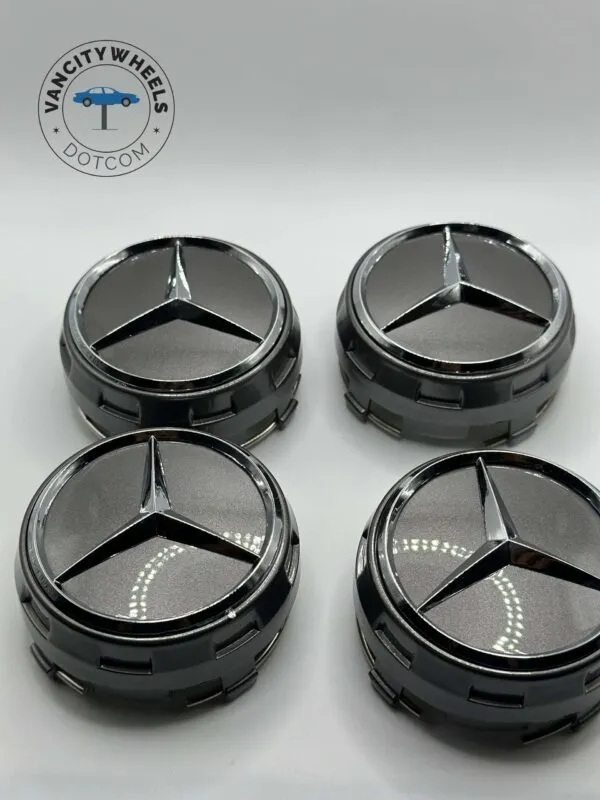 Mercedes Raised CenetrCaps – 75mm, 4Pcs, Dark Grey, OEM Fit - Image 3