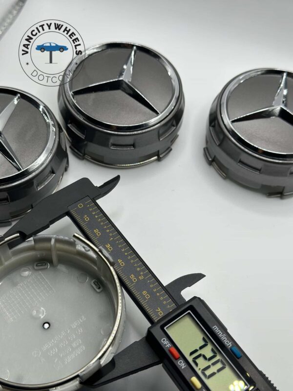 Mercedes Raised CenetrCaps – 75mm, 4Pcs, Dark Grey, OEM Fit - Image 5