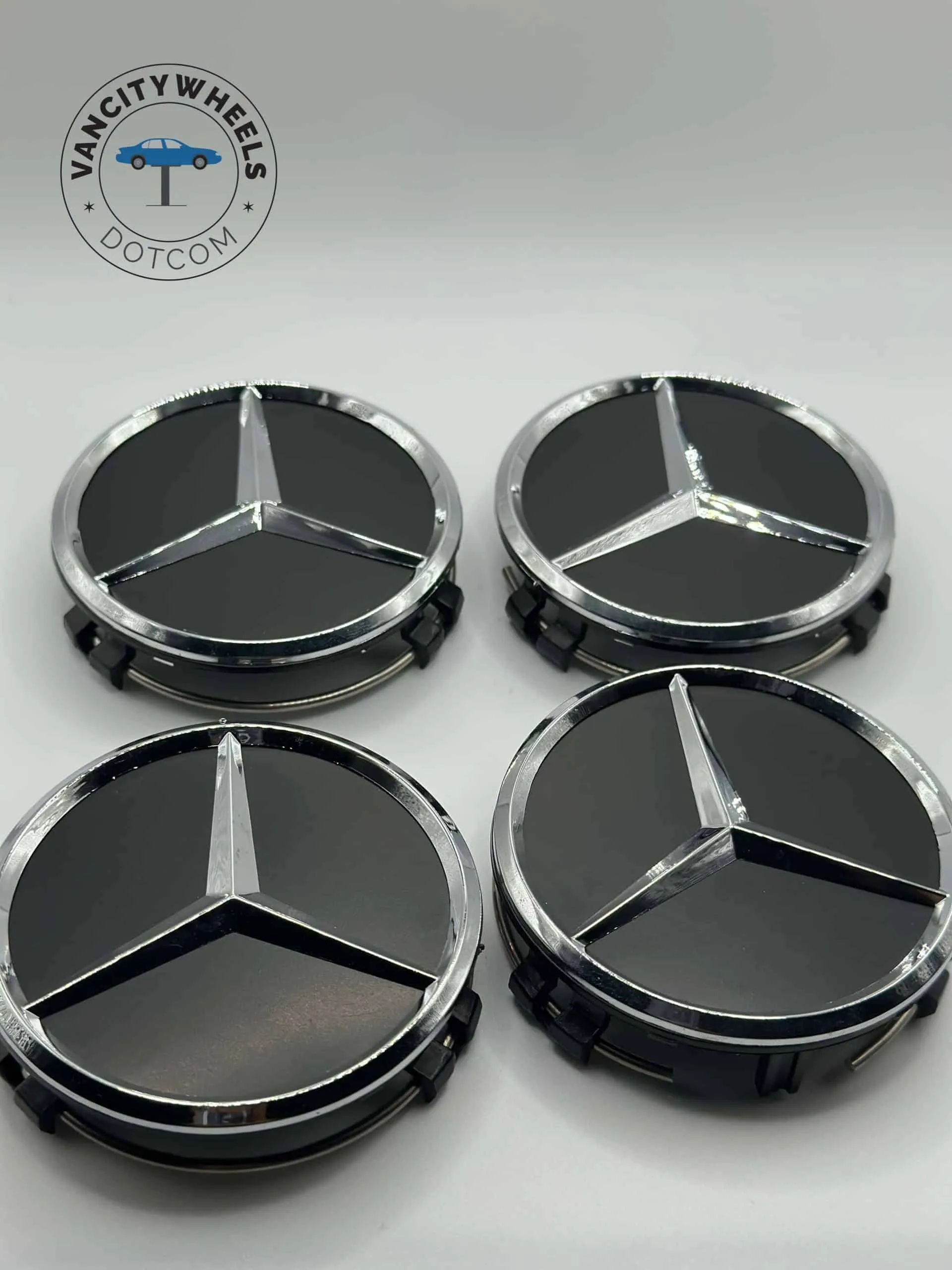 IMG_2548-scaled-1.jpeg Mercedes Benz 75mm Wheel Hub Caps – 4Pcs, Matte Black - Image 1
