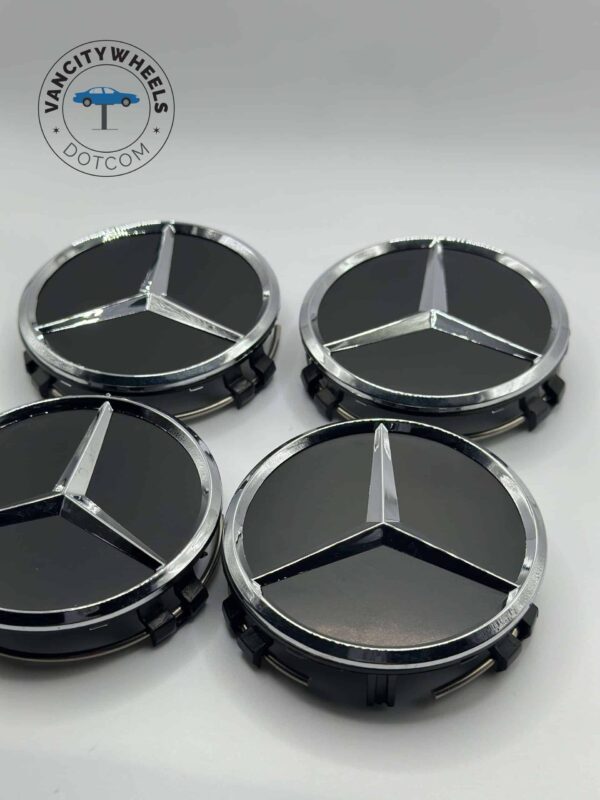 Mercedes Benz 75mm Wheel Hub Caps – 4Pcs, Matte Black - Image 2