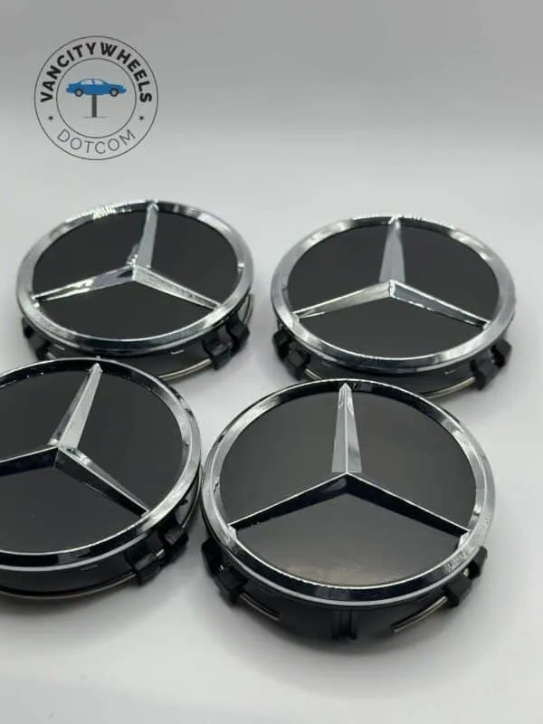 Mercedes Benz 75mm Wheel Hub Caps – 4Pcs, Matte Black - Image 2