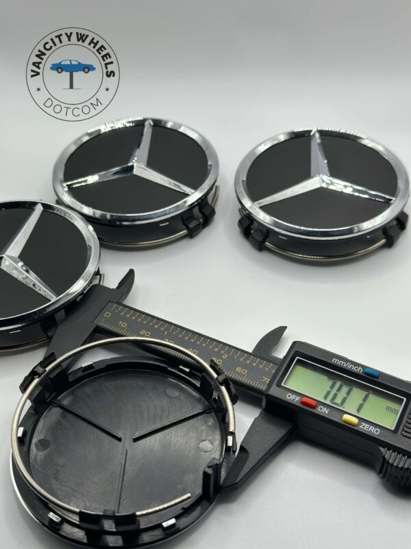 Mercedes Benz 75mm Wheel Hub Caps – 4Pcs, Matte Black - Image 4