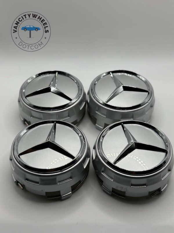 75mm Set Of 4 Fits Mercedes Benz Wheel Raised Center Caps Silver Hub Caps