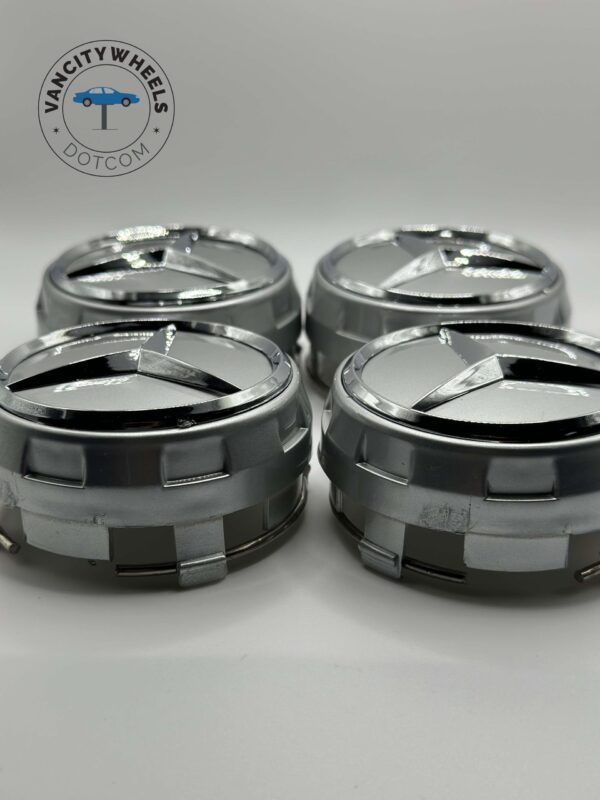 Mercedes Raised Hub Caps – 75mm, 4Pcs, Silver, Factory Match - Image 2