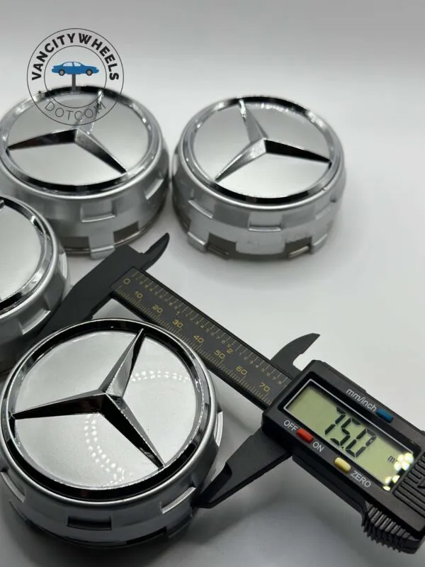 Mercedes Raised Hub Caps – 75mm, 4Pcs, Silver, Factory Match - Image 5