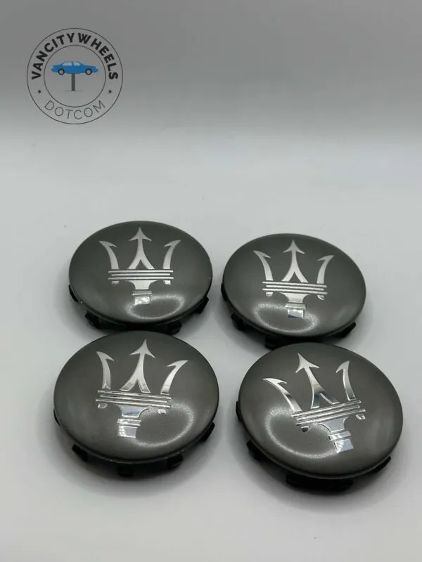 Maserati Wheel Center Caps – 4Pcs, QP/Ghibli, Matte Grey/Silver - Image 3