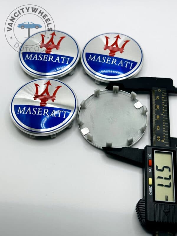 Set Of 4 Chrome/blue Maserati Alloy Wheel Center Caps 60mm, Chrome/blue Center Hub Caps For Maserati Cars 60mm - Image 3