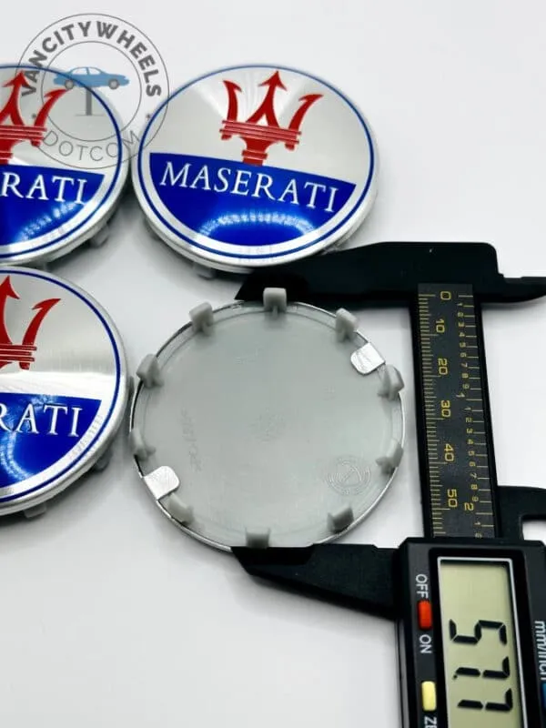 Set Of 4 Chrome/blue Maserati Alloy Wheel Center Caps 60mm, Chrome/blue Center Hub Caps For Maserati Cars 60mm - Image 2