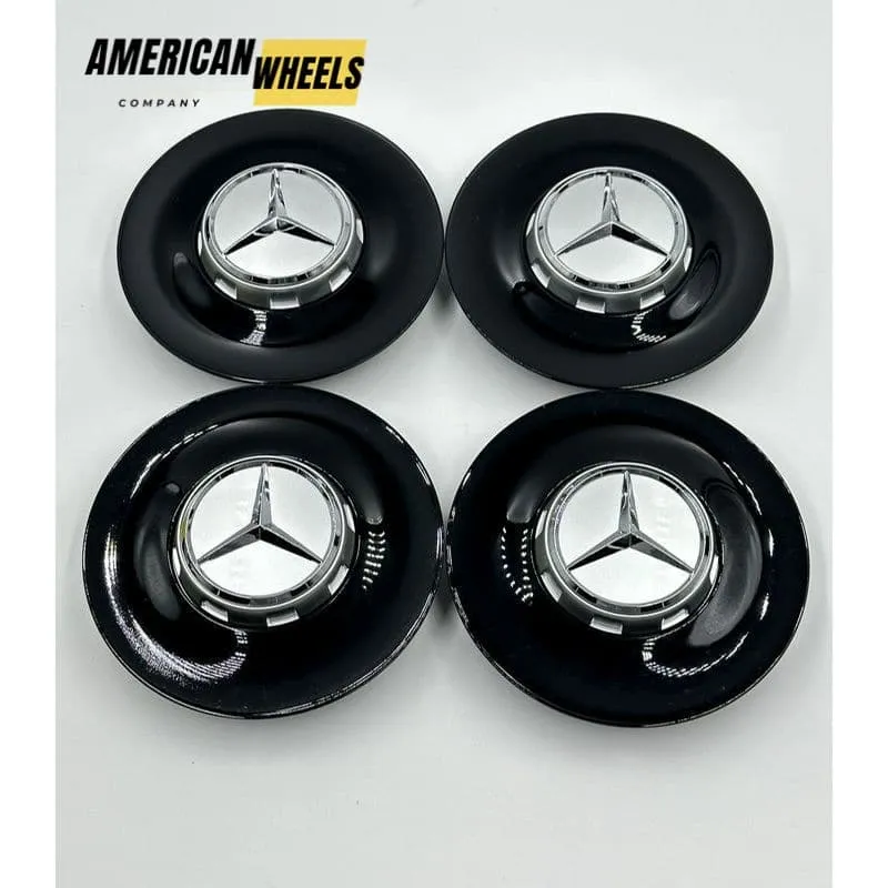 a2224003100 mercedes gloss black caps with silver center 1 Mercedes W222 AMG Silver Hubcap