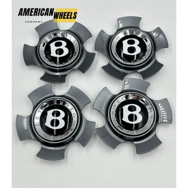 Bentley Wheel Center Caps Grey – Luxury Grey/Black Finish (Set of 4), Bentley Wheel Caps in Grey Color with Black Bentley Logo