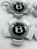 Bentley Chrome Wheel Center Caps – Silver, Black Logo (4Pcs) - Image 7