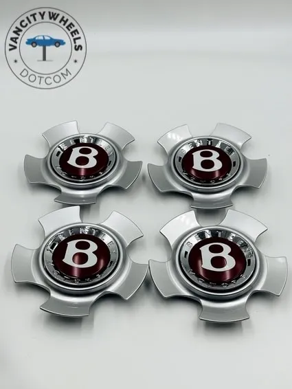 Bentley Wheel Center Caps Red Logo 4Pcs Silver Bentley Wheel Center Caps Chrome Red Logo