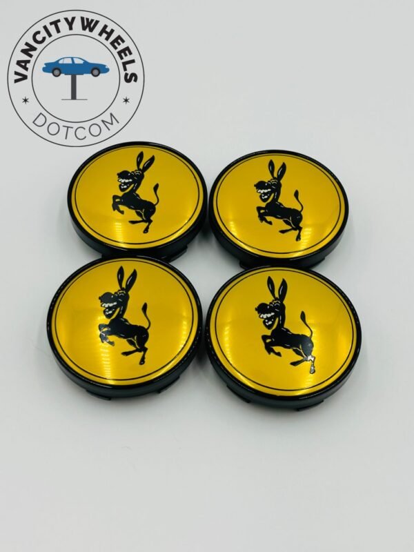 Premium 4Pcs Ferrari Donkey Horse Wheel Center Caps in Varied Sizes & Wheel Cap Base Colors