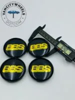 4pc BBS Wheel Caps - Black with Yellow Lettering, High-Contrast Design - Image 5