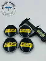 4pc BBS Wheel Caps - Black with Yellow Lettering, High-Contrast Design - Image 6