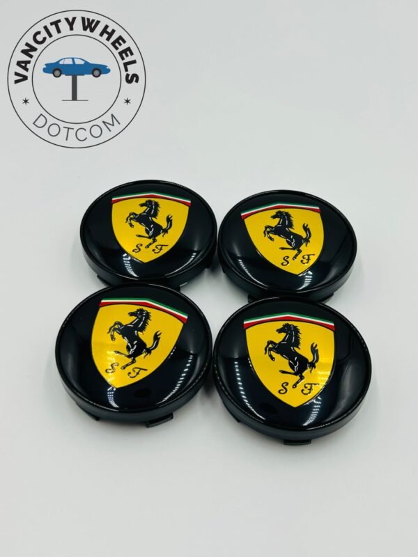 Premium 4Pcs Ferrari Wheel Center Caps in Varied Sizes & Wheel Cap Base Colors