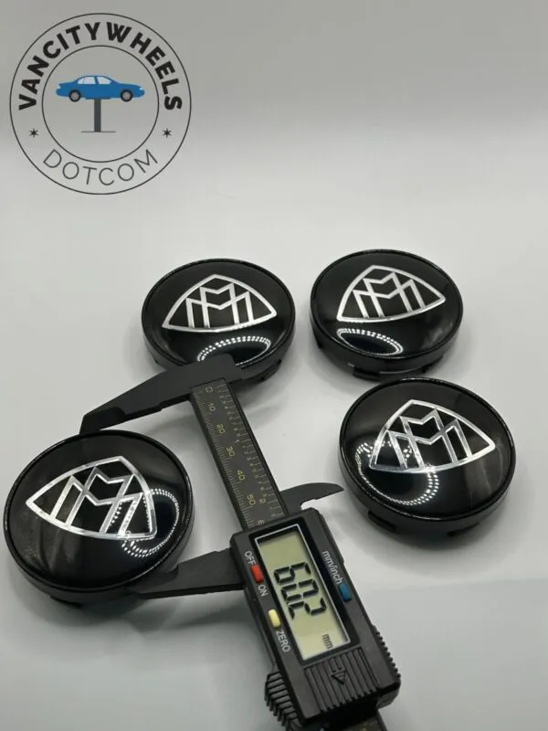 Mercedes 4Pcs Custom Sizes  Wheel Center Caps Black - Image 3