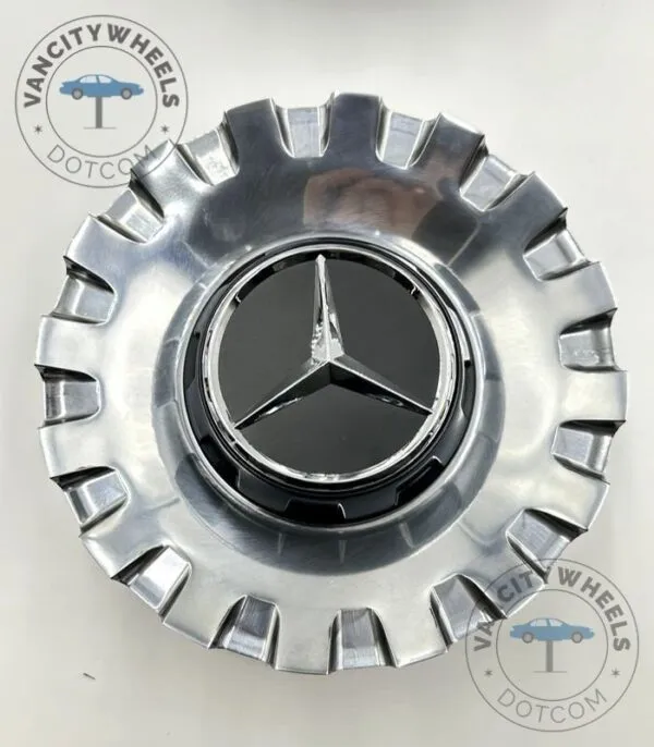 Premium Wheel Center Caps for Mercedes A2224000900 – Best 154mm Spike Wheels Hub Cover with Silver Chrome with Black Silver Logo (Set of 4) - Image 2