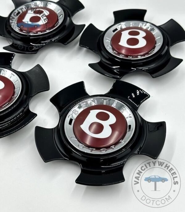 Bentley Wheel Center Caps Black – Luxury Black/Red Finish (Set of 4), Bentley Wheel Caps in Black Color with Red Bentley Logo