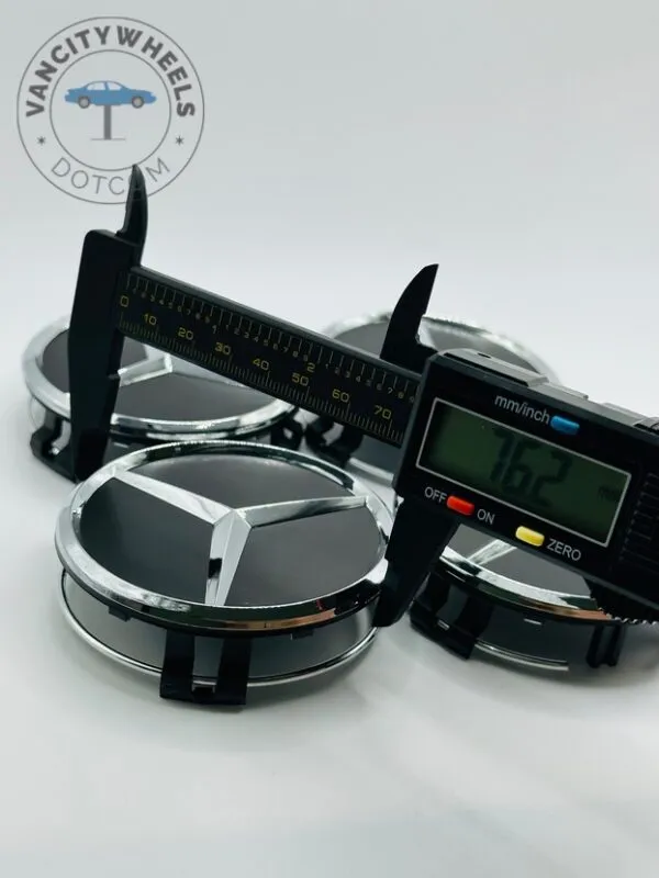 Set of 4 Black & Chrome Mercedes-Benz Alloy Wheel Center Caps – 76mm Premium Hub Caps - Image 3